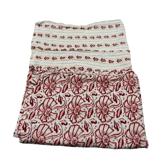 Set of 2 kitchen hand towels floral striped red white loops for hanging lining 2 - Picture 1 of 9